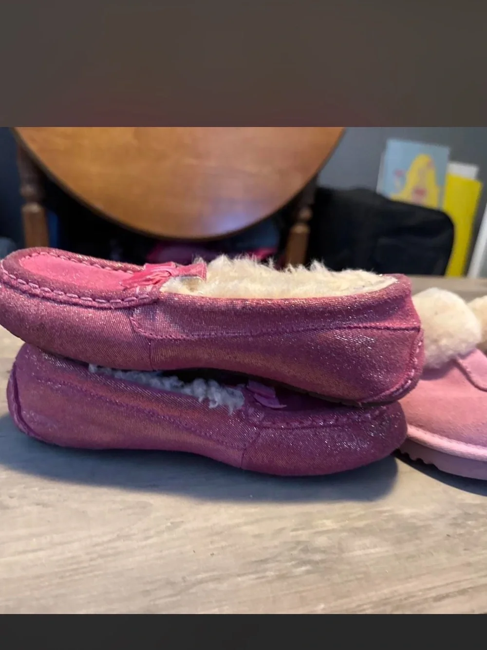 UGG Pink Girls Bow Moccasin Slippers